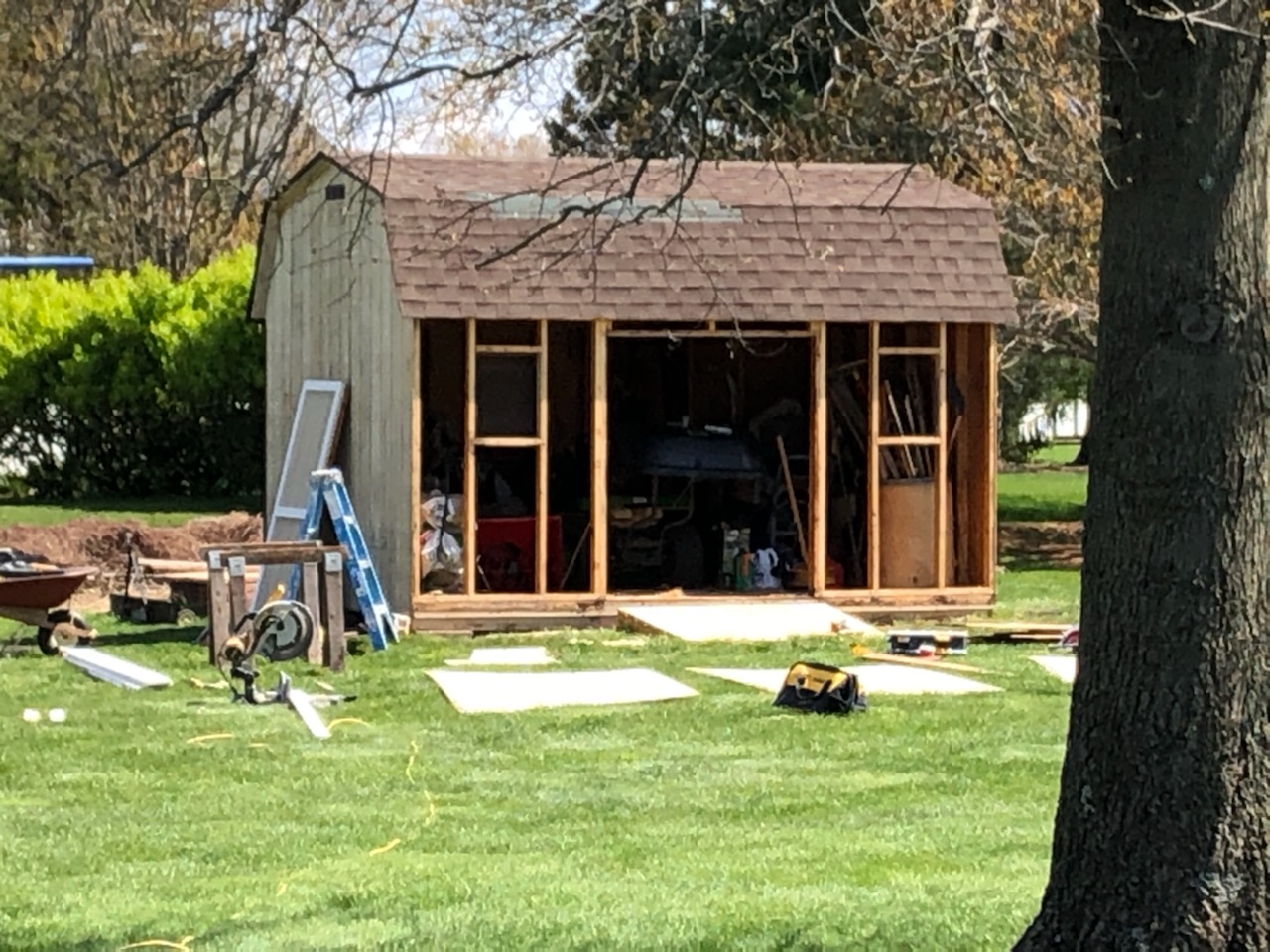 Barn during structural reconstruction