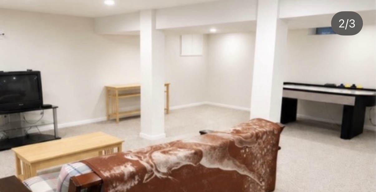 Completed basement renovation and recreation space