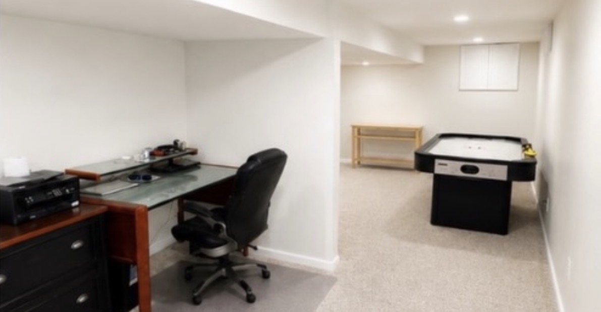 Completed basement office and recreation area